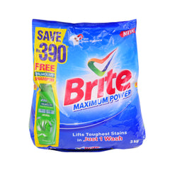 BRITE WASHING POWDER MAXIMUM POWER PROMO PACK 3 KG Default Title - MamasJan Grocery Nonfood