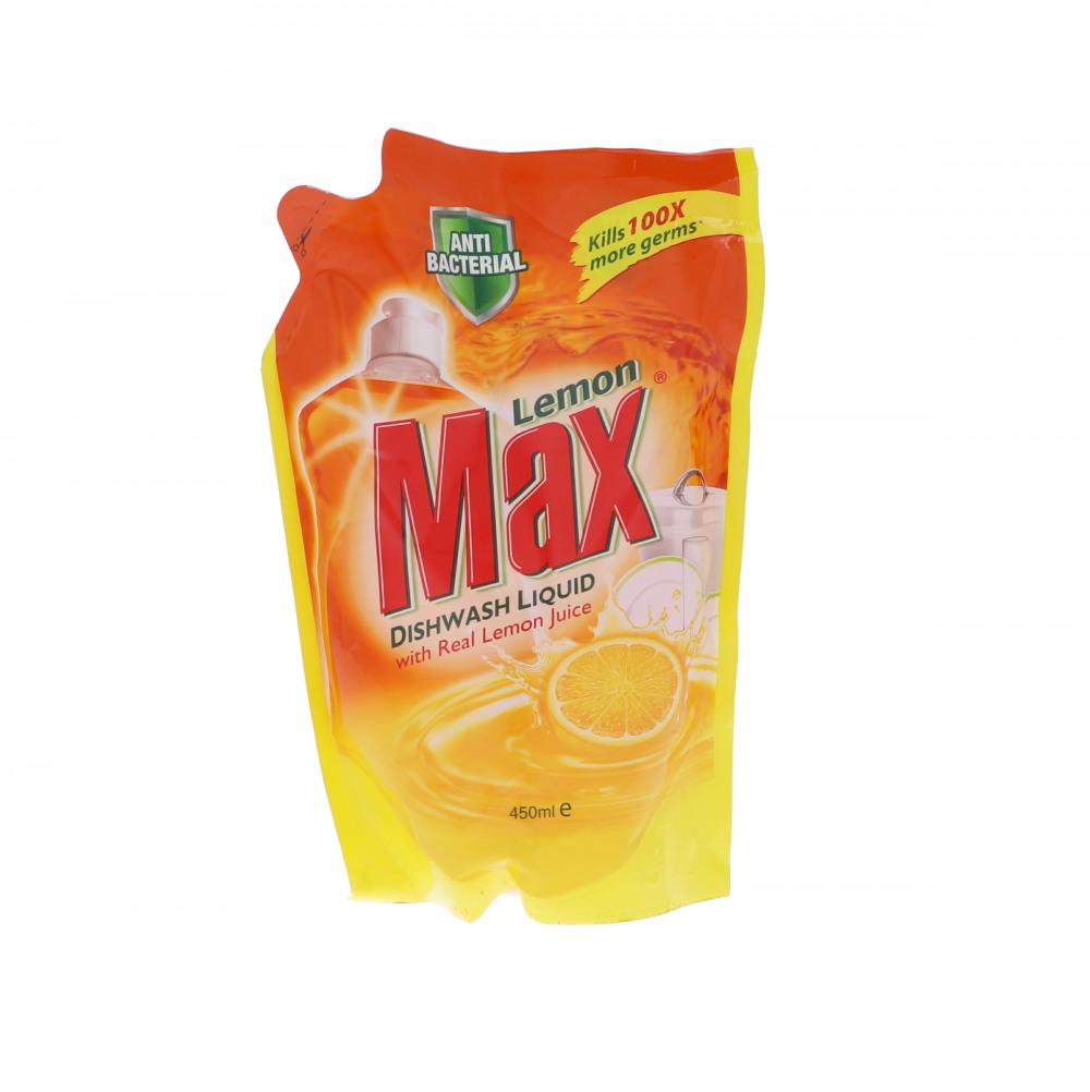 LEMON MAX DISHWASH LIQUID ANTIBACTERIAL POUCH 450 ML Default Title - MamasJan Grocery Nonfood