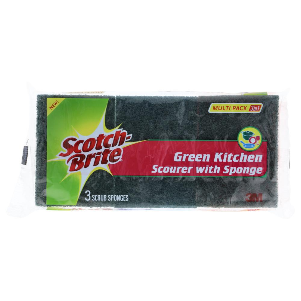 SCOTCH BRITE SPONGE GREEN KITCHEN MULTI PACK 3 IN 1 Default Title - MamasJan Grocery Nonfood