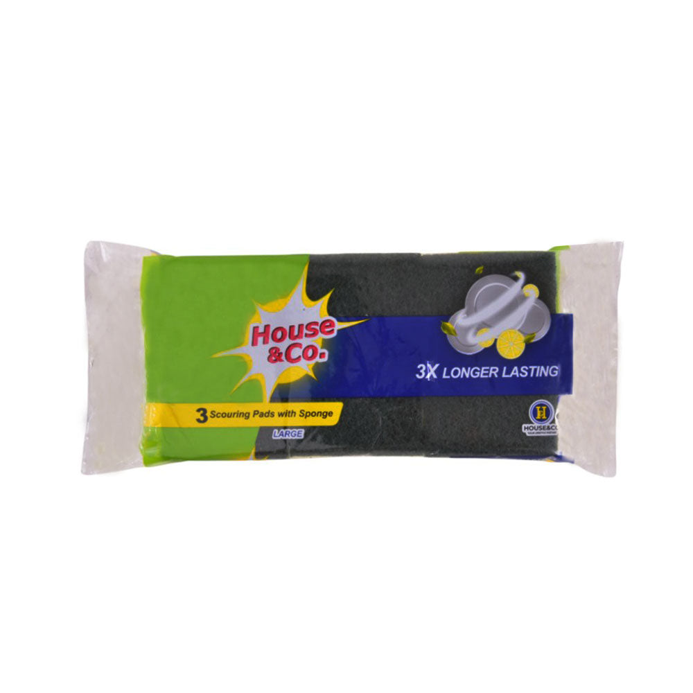 HOUSE&CO. SCOURING PAD WITH SPONGE LARGE 3IN1 Default Title - MamasJan Grocery Nonfood