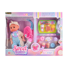 WX008-7 SWEET BABY DOLL & FAST FOOD TROLLEY SET Default Title - MamasJan Toys
