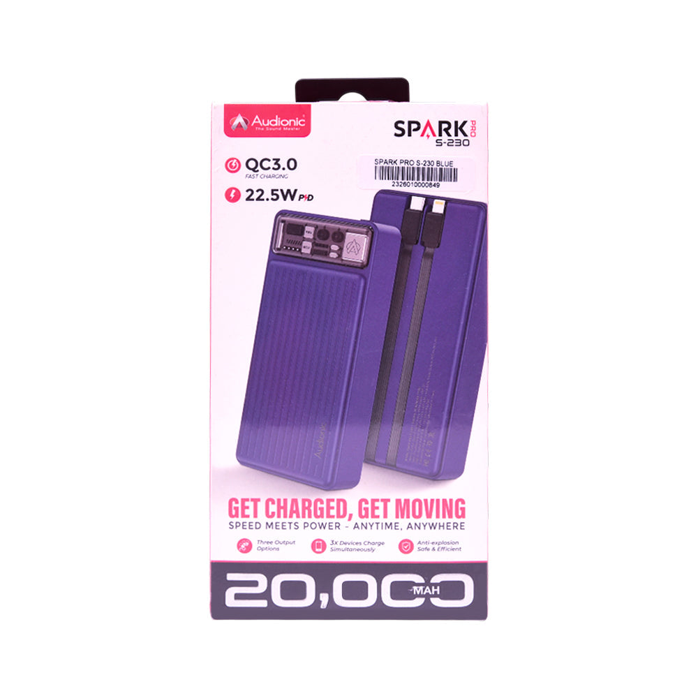 AUDIONIC POWERBANK SPARK PRO S-230 BLUE 20000 MAH Default Title - MamasJan Gift counter