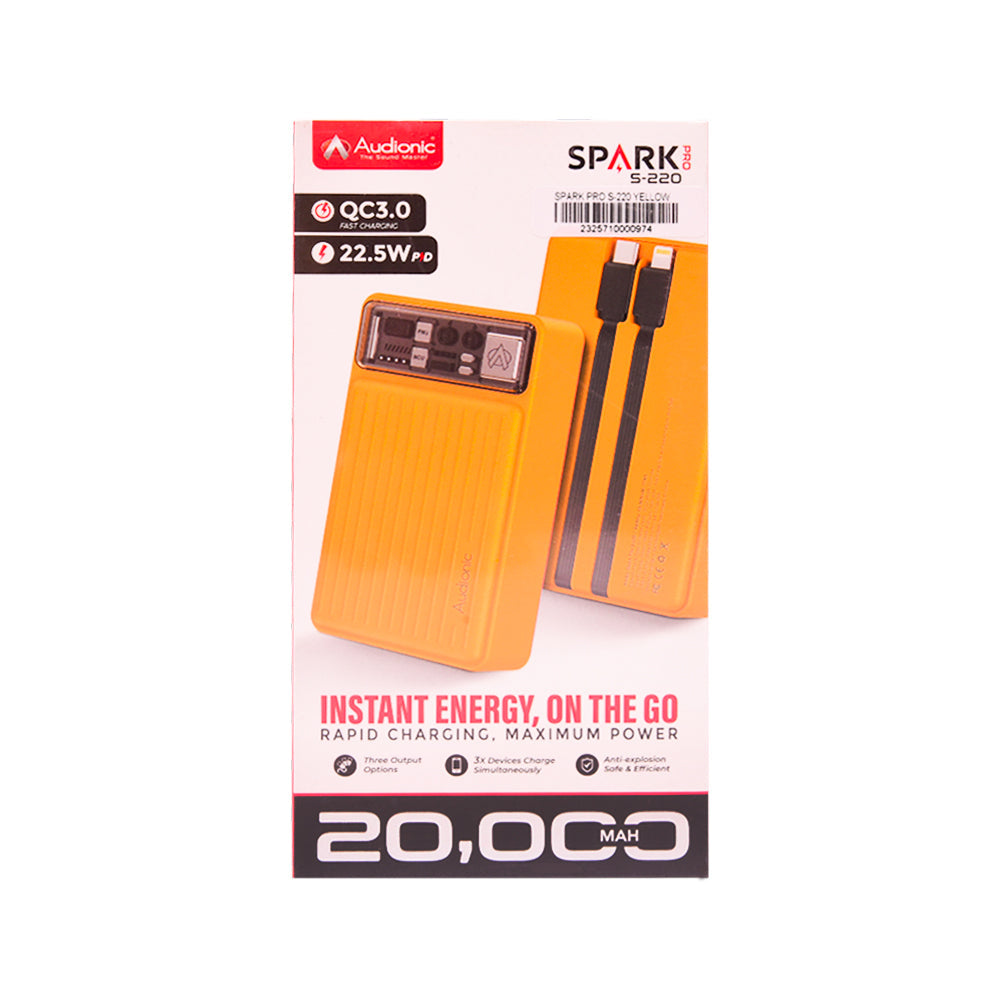 AUDIONIC POWERBANK SPARK PRO S-220 YELLOW 20000 MAH Default Title - MamasJan Gift counter