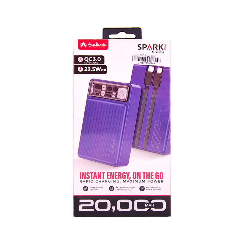 AUDIONIC POWERBANK SPARK PRO S-220 BLUE 20000 MAH Default Title - MamasJan Gift counter