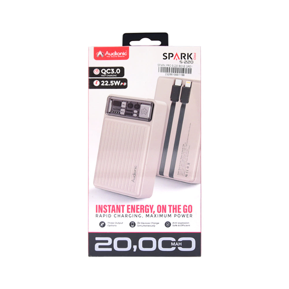 AUDIONIC POWERBANK SPARK PRO S-220 BONE GRAY 20000 MAH Default Title - MamasJan Gift counter
