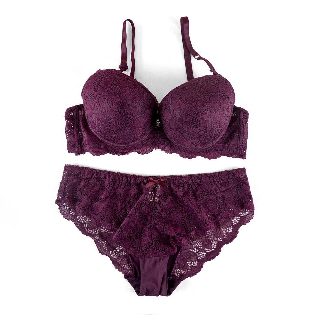 BELLEZA PADDED WIRED BRA SET A61019 BURGUNDY / 42-C - MamasJan Lingerie