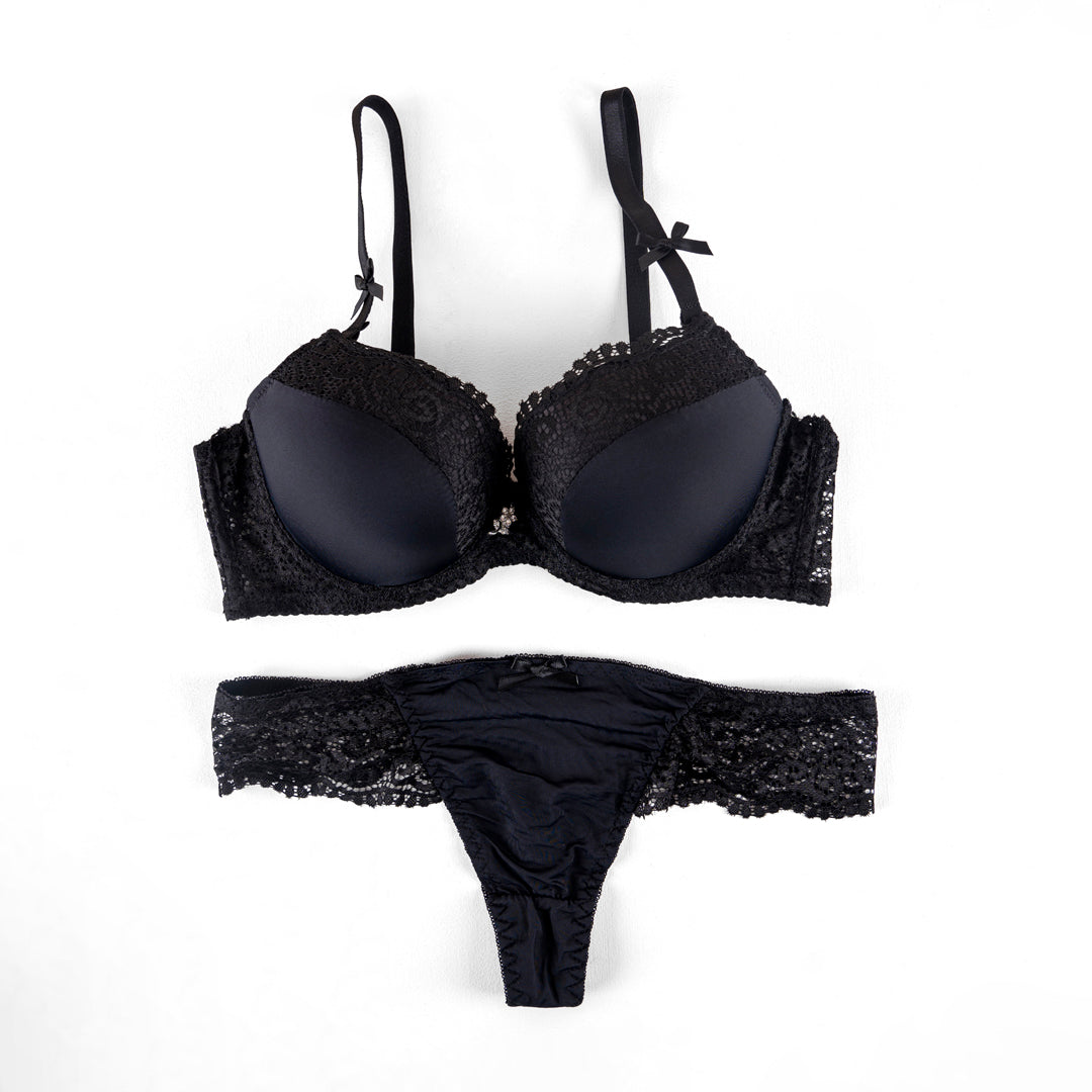 BELLEZA PADDED WIRED BRA SET A61025 BLACK / 38-B - MamasJan Lingerie