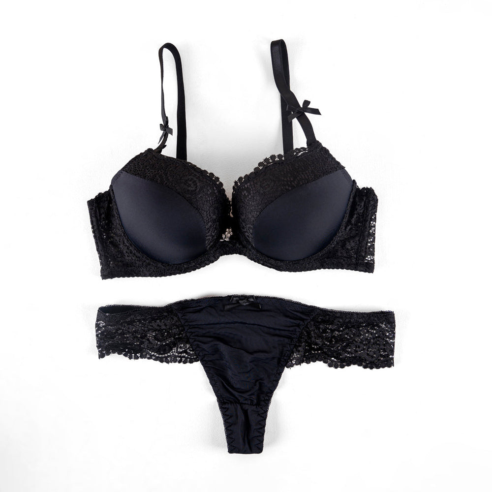 BELLEZA PADDED WIRED BRA SET A61025 BLACK / 38-B - MamasJan Lingerie