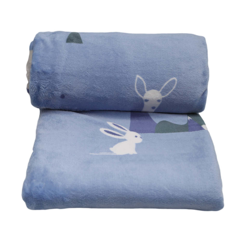 FLEECE BLANKET IR C1-8 Blue With Rabbit - MamasJan s