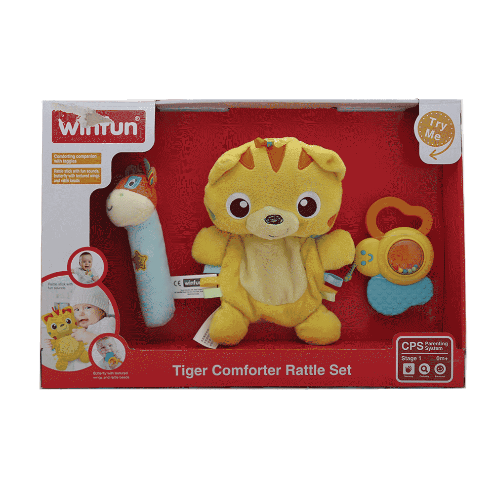 3027-NL WIN FUN TIGER COMFORTER RATTLE SET Default Title - MamasJan Toys