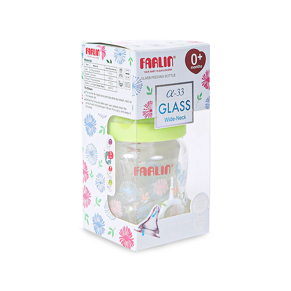 FARLIN FEEDING BOTTLE WIDE NECK GLASS 0M+ 120 ML AB-32005 M Default Title - MamasJan Grocery Nonfood