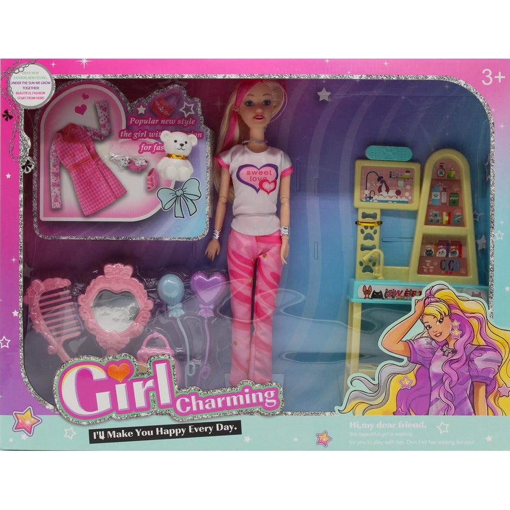 1442/HM28 GIRL CHARMING DOLL WITH FASHION ACC Default Title - MamasJan Toys