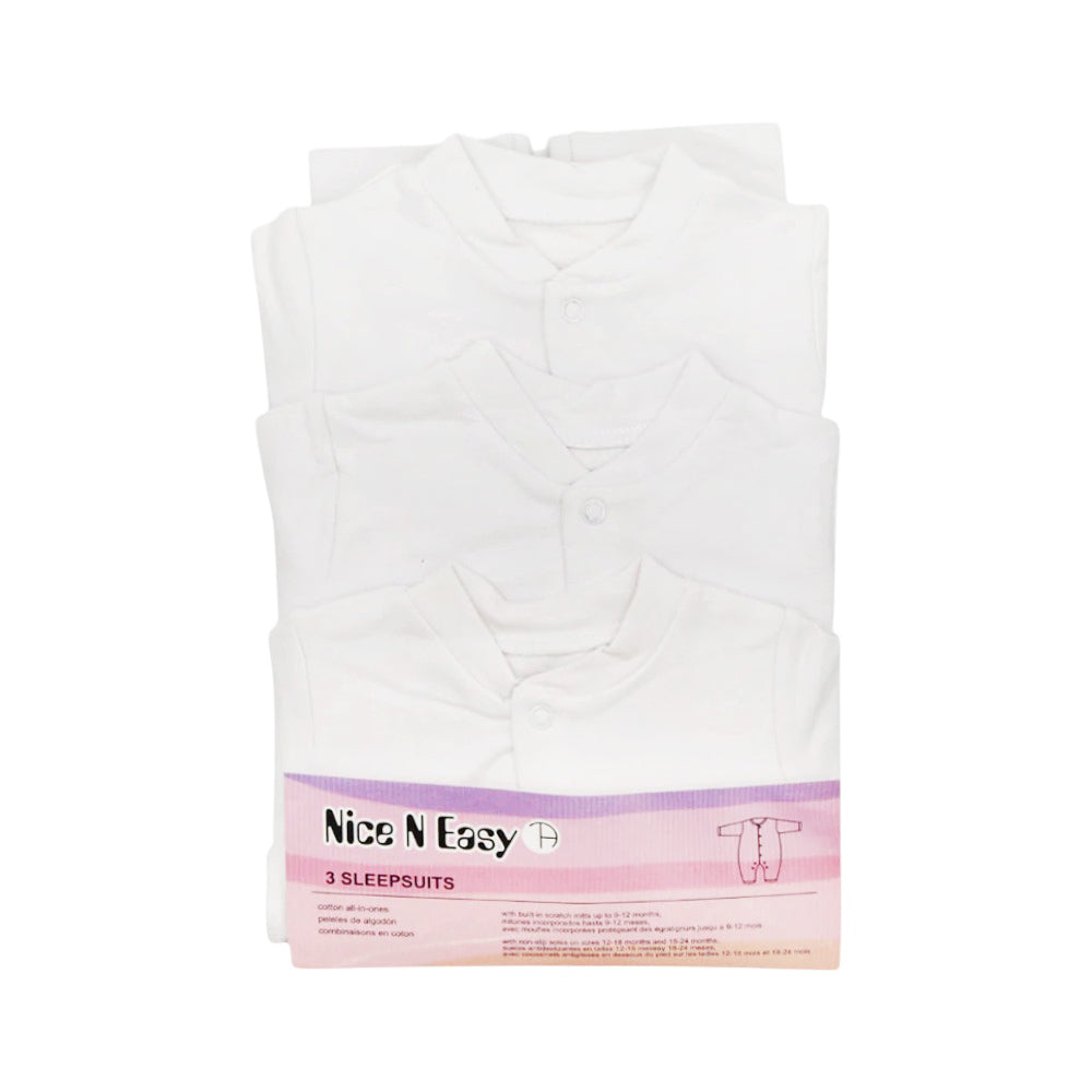 BOYS L/S 3PC SLEEP SUIT W/O SOCKS WHITE N&E MZS-24 0-3M HC-0 Default Title - MamasJan KidsWear