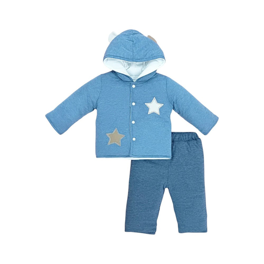 BOYS L/S 2PC QUILTED PAJAMA SUIT HOODED MZW-24 0-3M 241-017 Default Title - MamasJan KidsWear