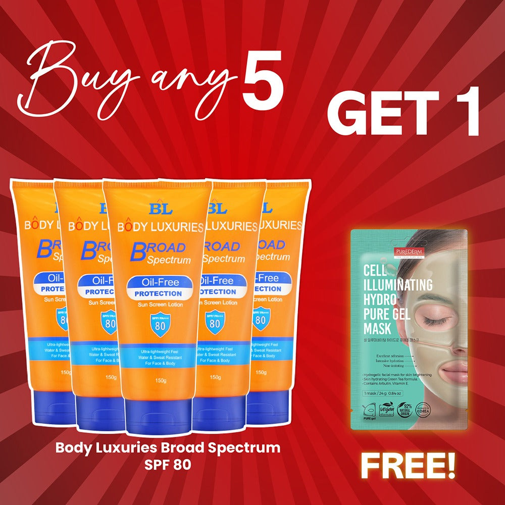 Buy 5 Broad Spectrum Sunscreens Spf 80 Get 1 Purederm Mask Free