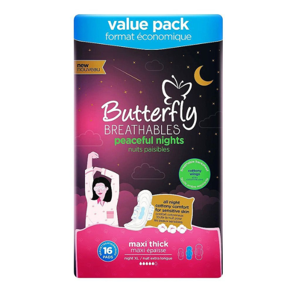 Butterfly Breathables Peaceful Nights Cottony Wings Maxi Thick Sanitary Pads size XL16Pcs