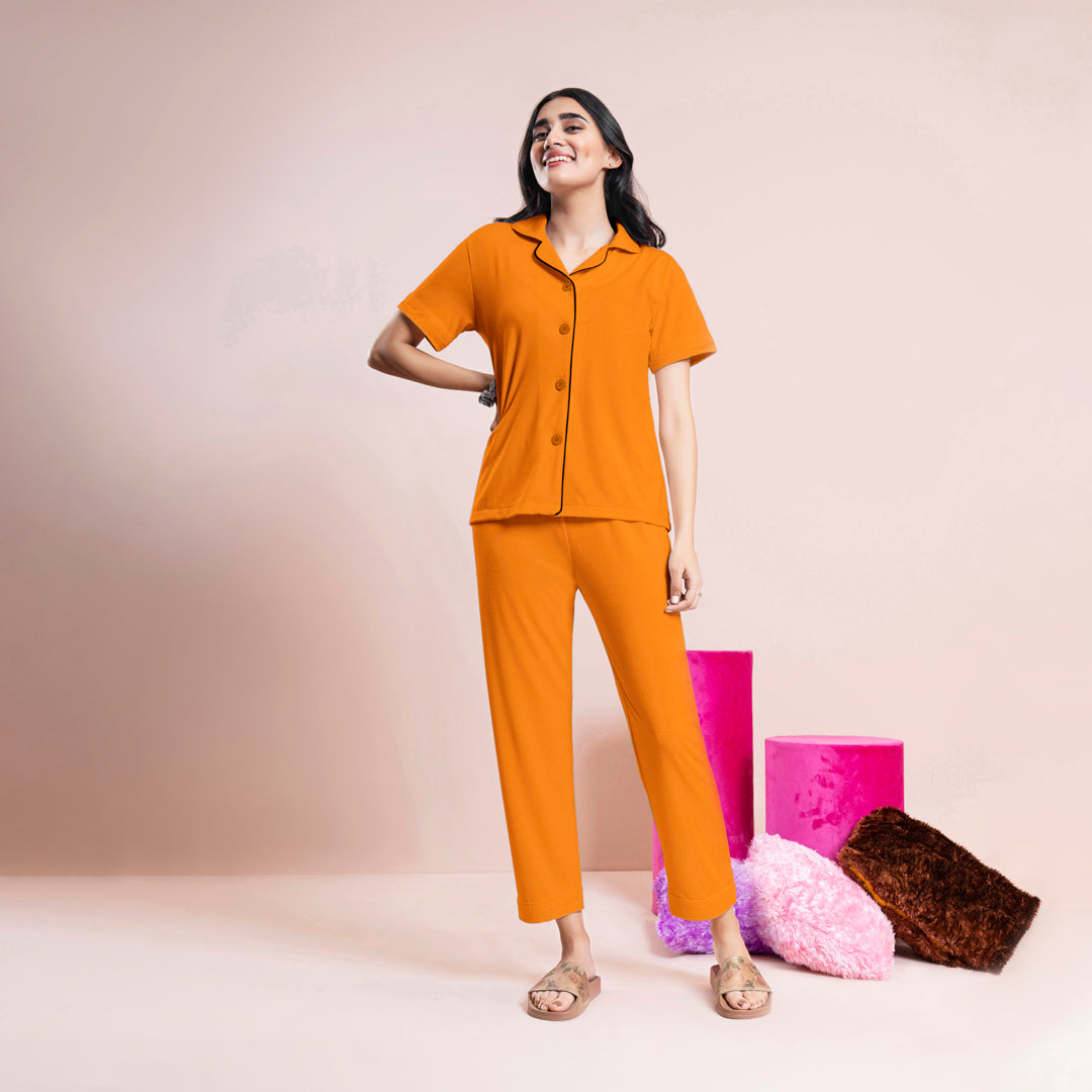 BELLEZA KNIT PAJAMA SUIT PJS049 ORANGE / L - MamasJan Lingerie