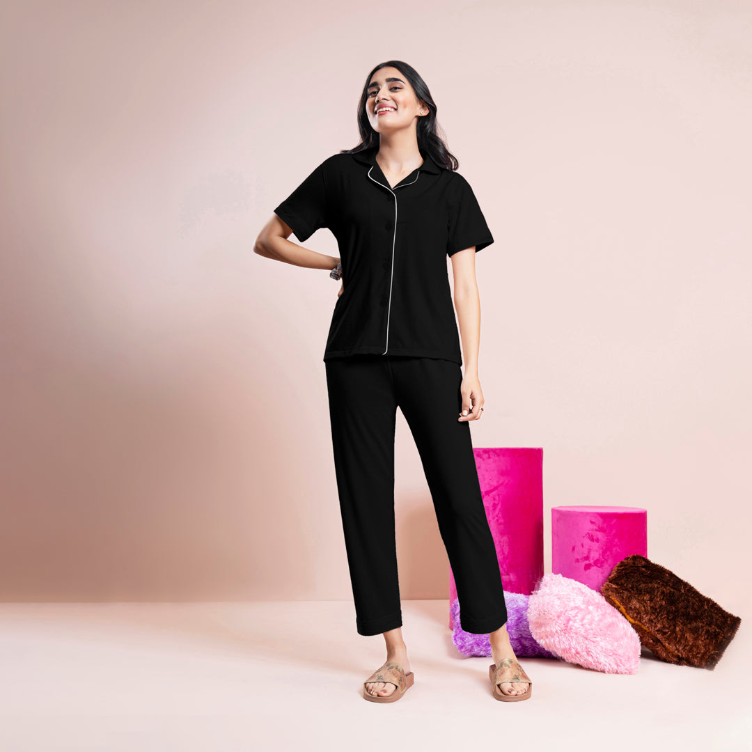 BELLEZA KNIT PAJAMA SUIT PJS050 BLACK / S - MamasJan Lingerie