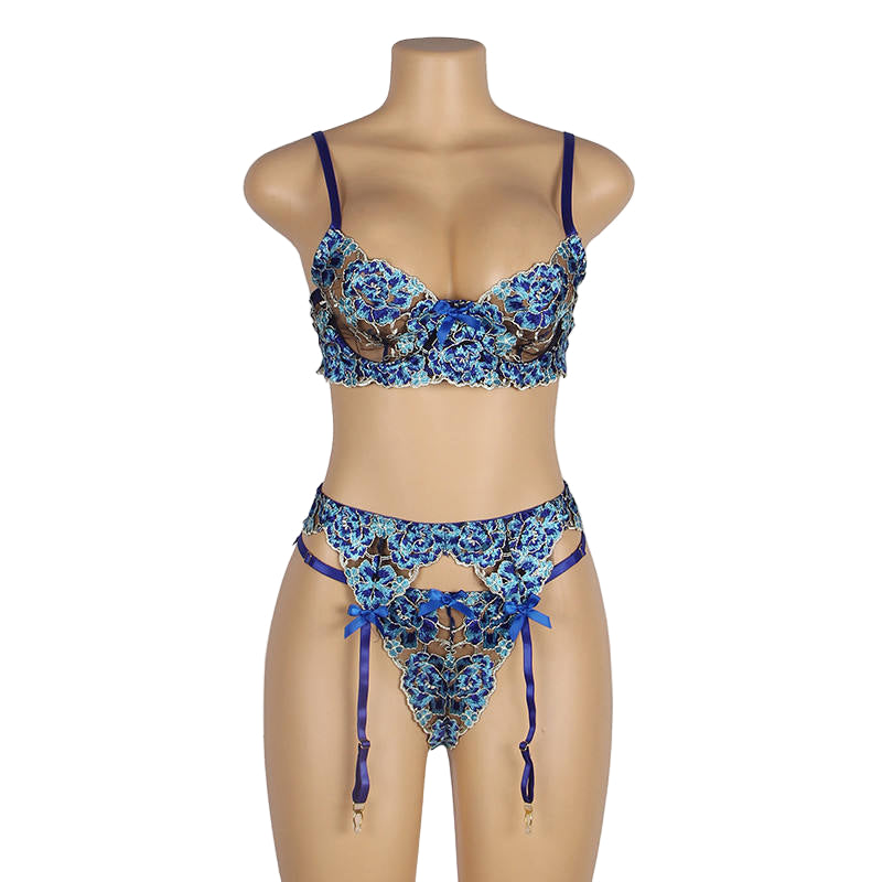 Belleza Lingerie Wired Net Bra Set - 1065 Blue / 38-B - MamasJan Lingerie