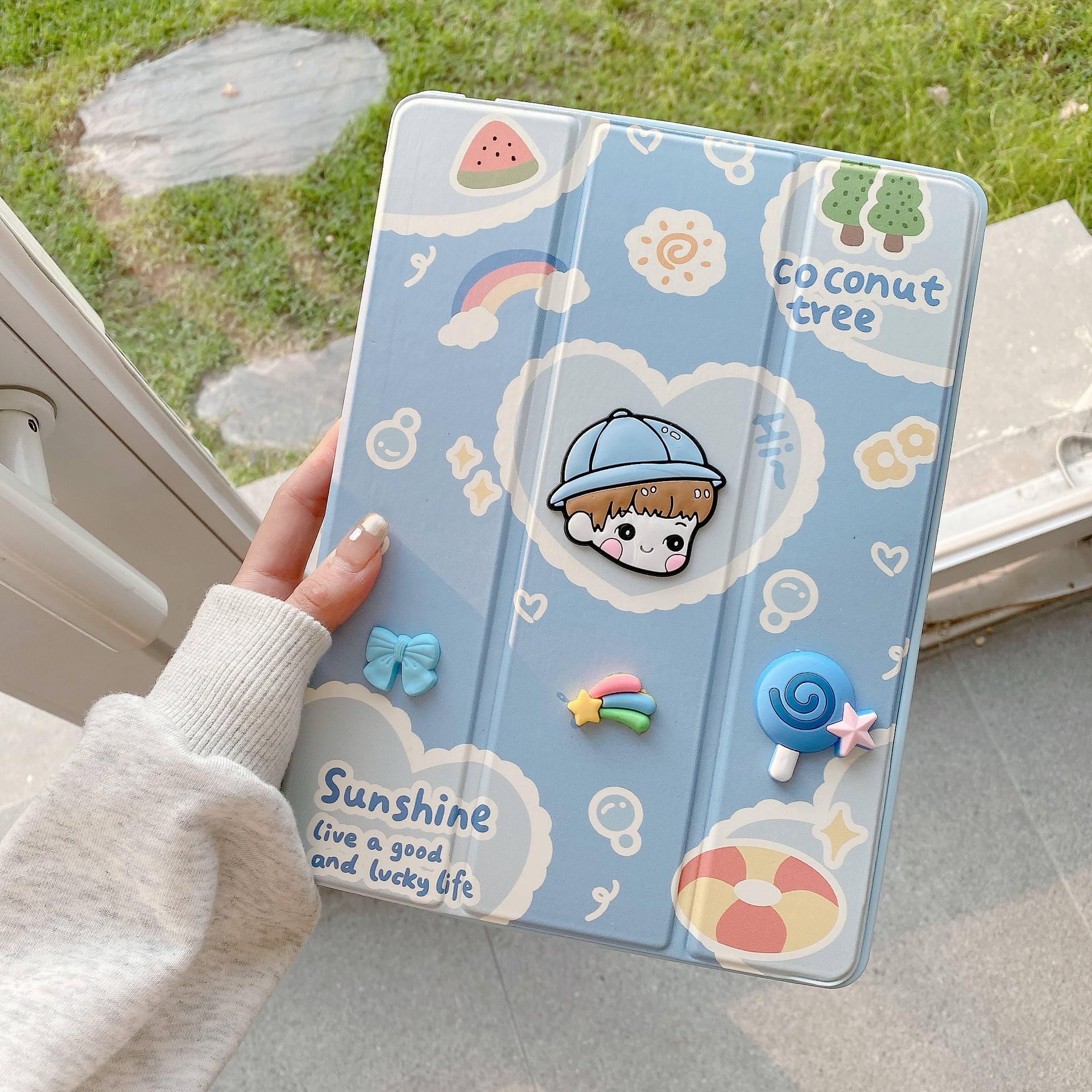 3D Cartoon Leather Tri-Fold Case with Pencil Holder for iPad Default Title - MamasJan Cases & Covers