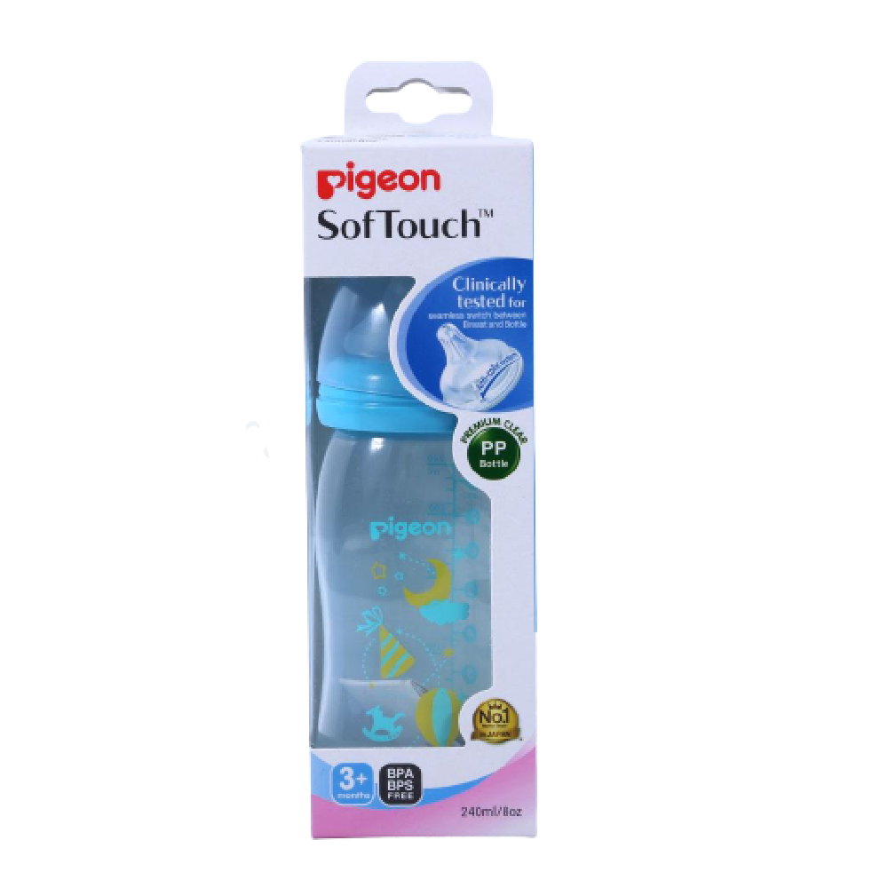 PIGEON BABY FEEDING BOTTLE CLEAR BLUE 3+M 240 ML A78182 Default Title - MamasJan Grocery Nonfood
