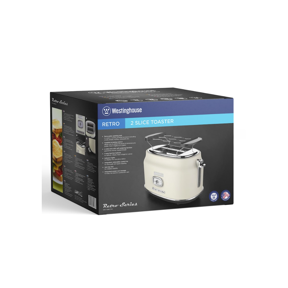 WESTINGHOUSE 2 SLICE TOASTER RETRO WKTB857WH Default Title - MamasJan Electronics