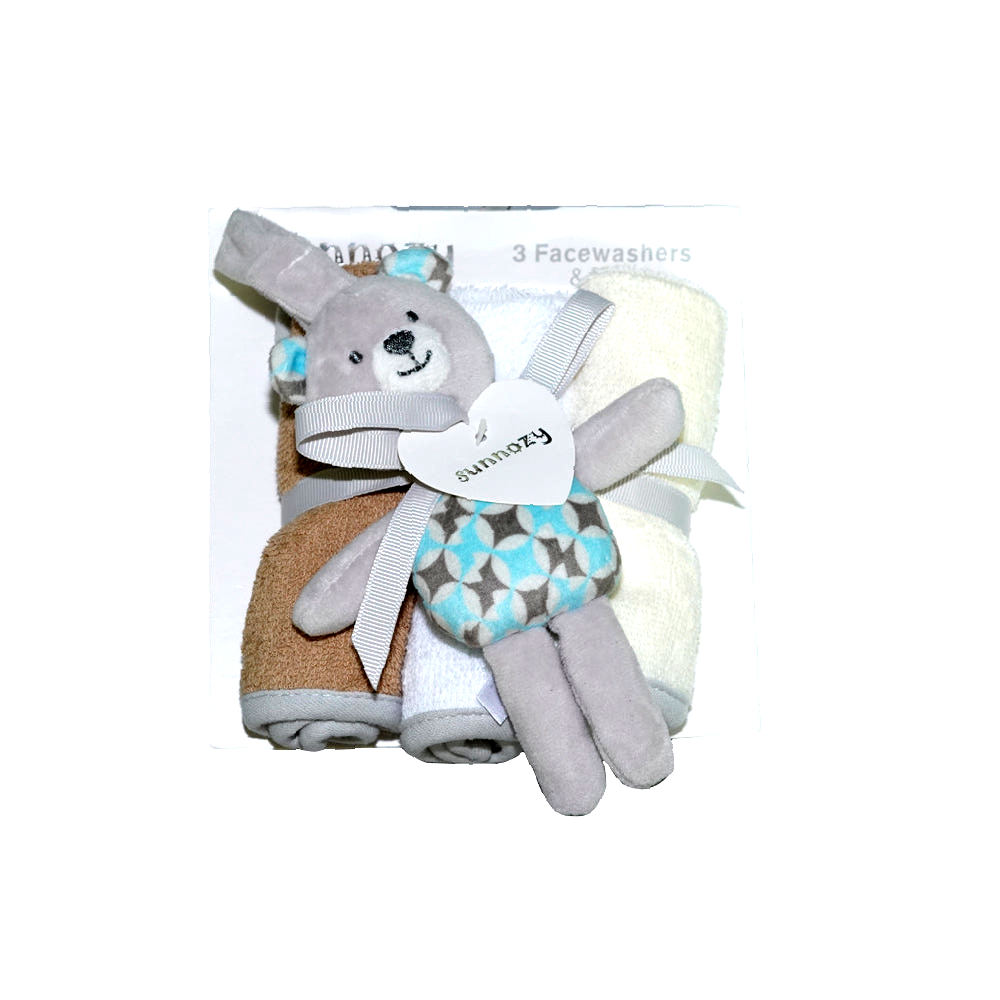 BABY FACE TOWEL 3PC SET W TOY IR CLTW032-B MS-22 S-96 Default Title - MamasJan KidsWear