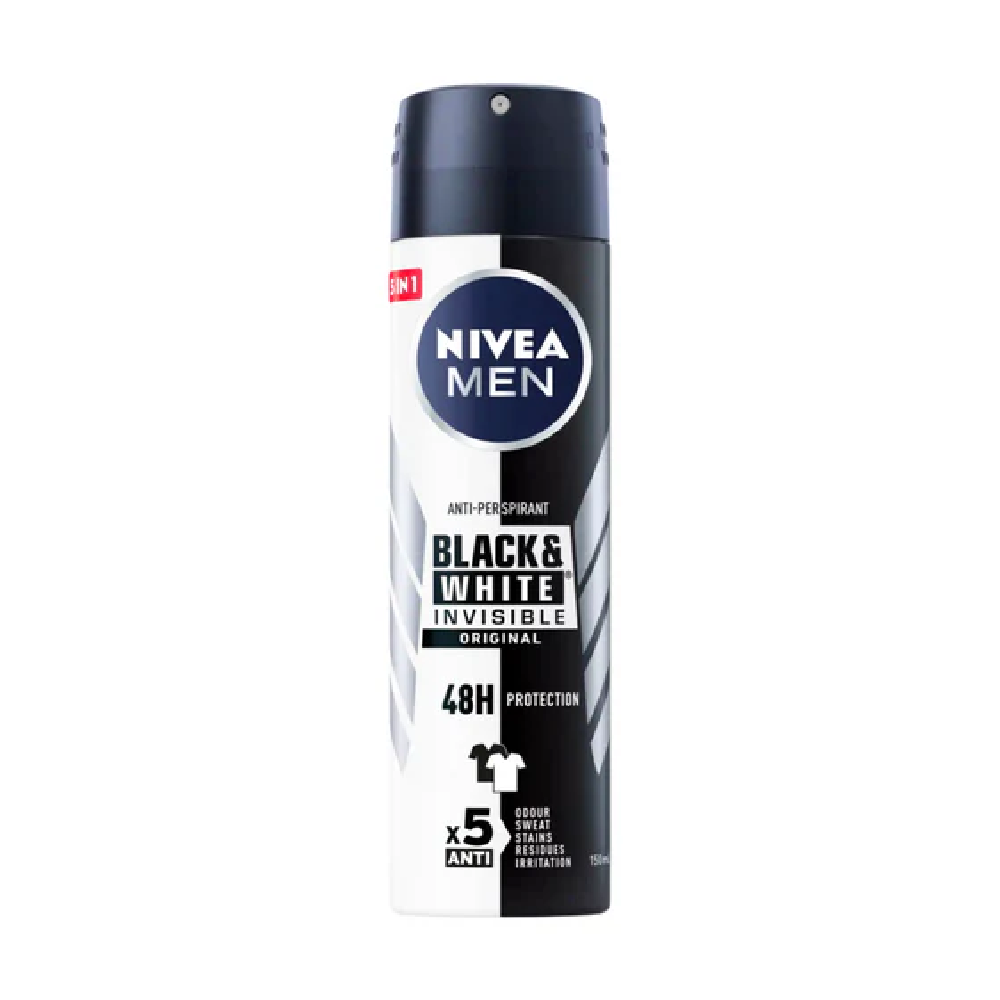 NIVEA MEN SPRAY BLACK & WHITE INVISIBLE ORIGINAL 72H 150 ML Default Title - MamasJan Grocery Nonfood