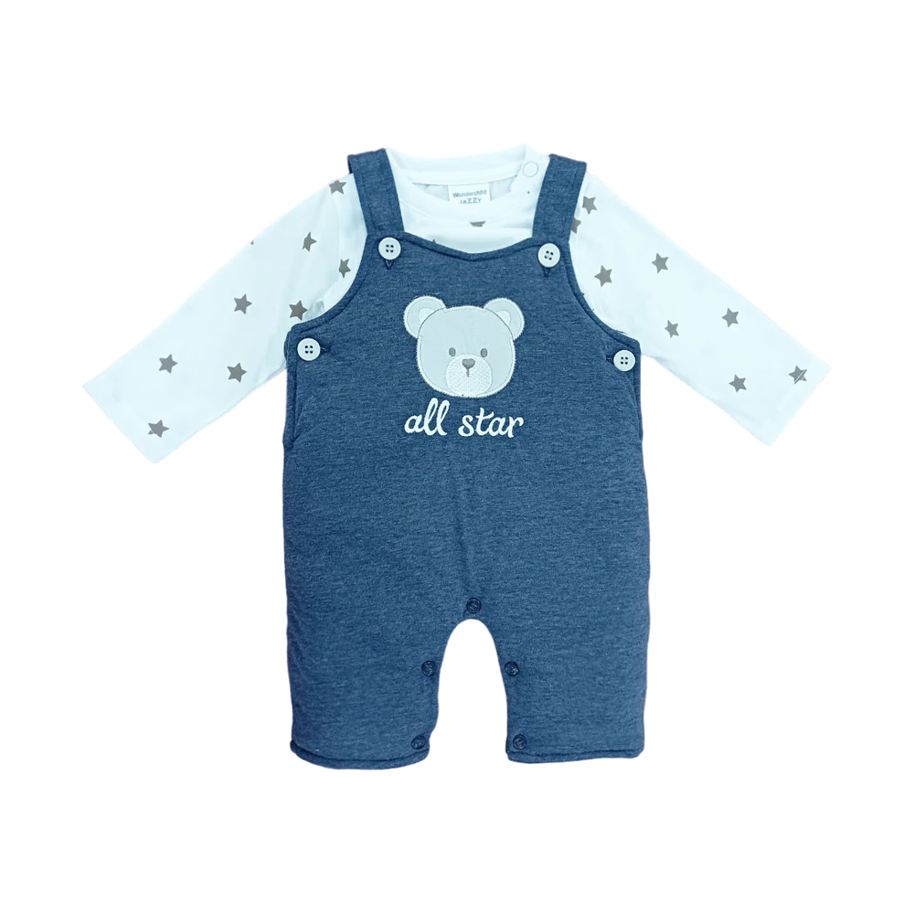 BOYS L/S 2PC QUILTED ROMPER MZW-24 0-3M 241-016 Default Title - MamasJan KidsWear