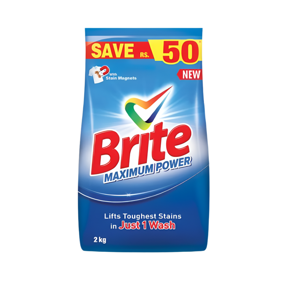 BRITE WASHING POWDER MAXIMUM POWER 2 KG PROMO PACK Default Title - MamasJan Grocery Nonfood