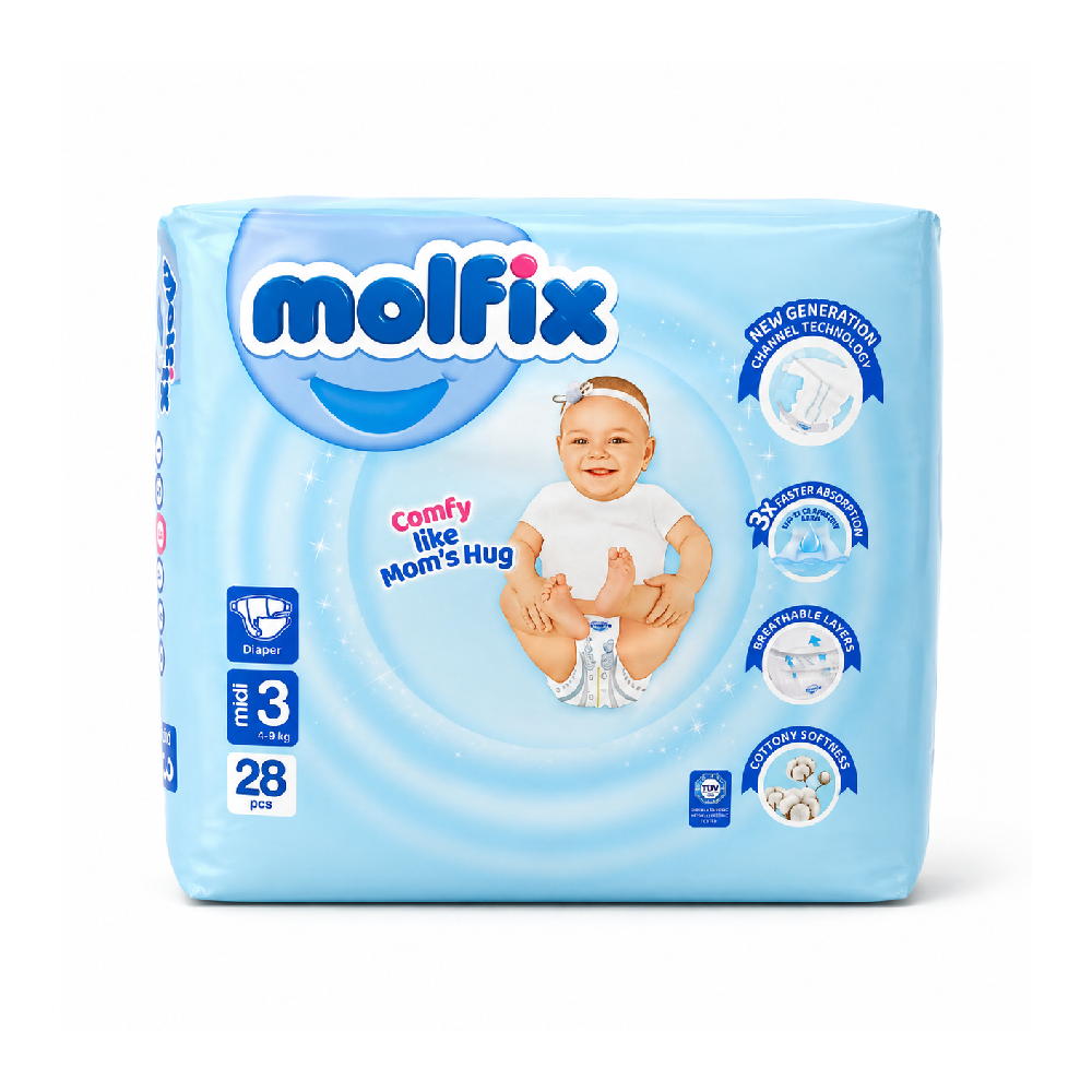 MOLFIX DIAPERS MIDI NO3 4-9 KG 28 PCS Default Title - MamasJan Grocery Nonfood