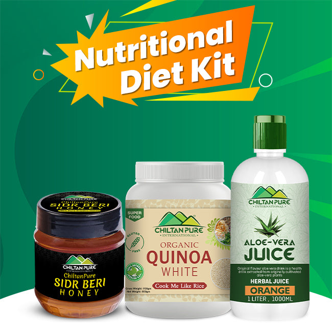Nutritional Diet Kit – Aloe Vera Juice(Orange Flavor), Quinoa White, Sidr Beri Honey, Walnut Powder & Sesame Powder