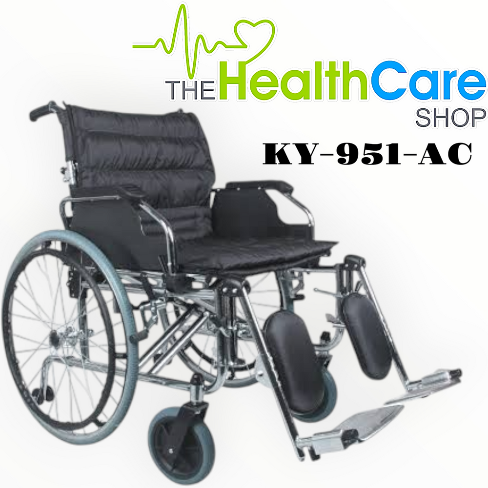 Wheelchair Ky 951 B Heavy Weight Extra Wide Seat Flip Arm Rest Elevating Foot Rest Orthopadic Wheelchair - The Healthcare Shop Pakistan