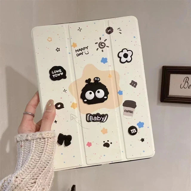 3D Cartoon Leather Magnetic Case with Pencil Holder for iPad Default Title - MamasJan Cases & Covers