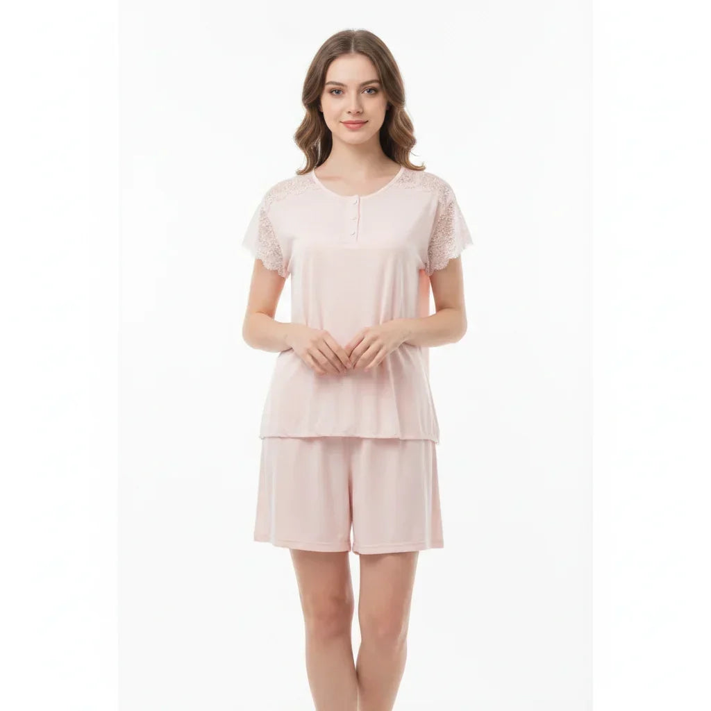SARI NIGHTY 2-PC SET NIGHTDRESS LNG5-4383 Pink / 2XL - MamasJan Lingerie