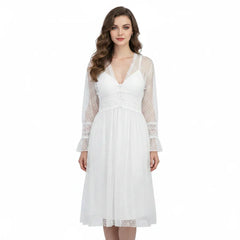 SARI NIGHTY SINGLE MIDI W/GOWN LNG5-4354 White / Free - MamasJan Lingerie