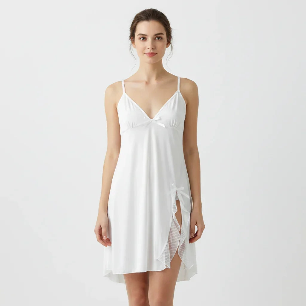 SARI NIGHTY SINGLE MIDI W/GOWN LNG5-4356 White / M - MamasJan Lingerie