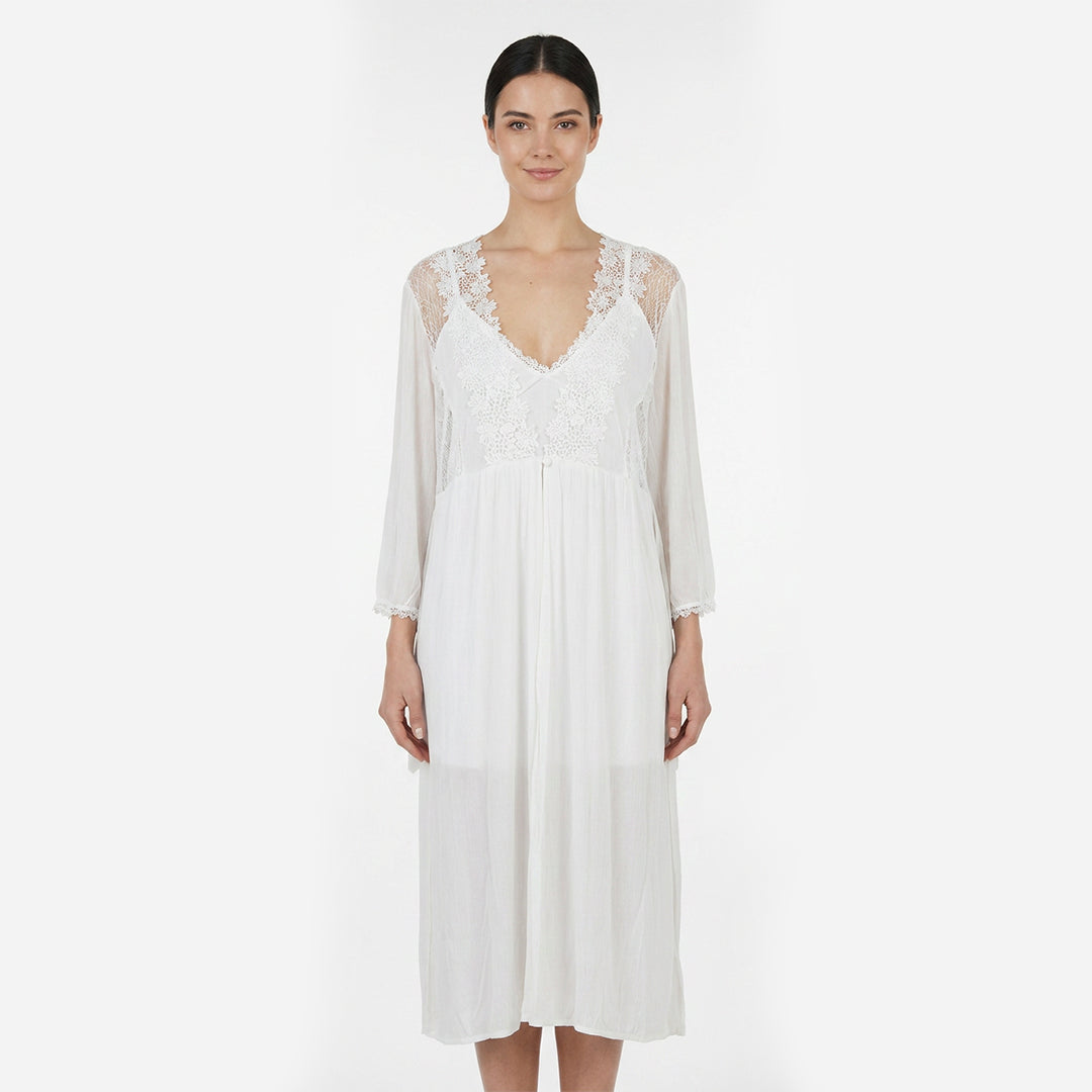 SARI NIGHTY SINGLE MIDI W/GOWN LNG5-4358 White - MamasJan Lingerie