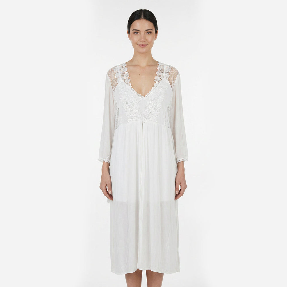 SARI NIGHTY SINGLE MIDI W/GOWN LNG5-4358 White - MamasJan Lingerie