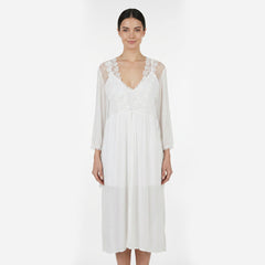 SARI NIGHTY SINGLE MIDI W/GOWN LNG5-4358 White - MamasJan Lingerie