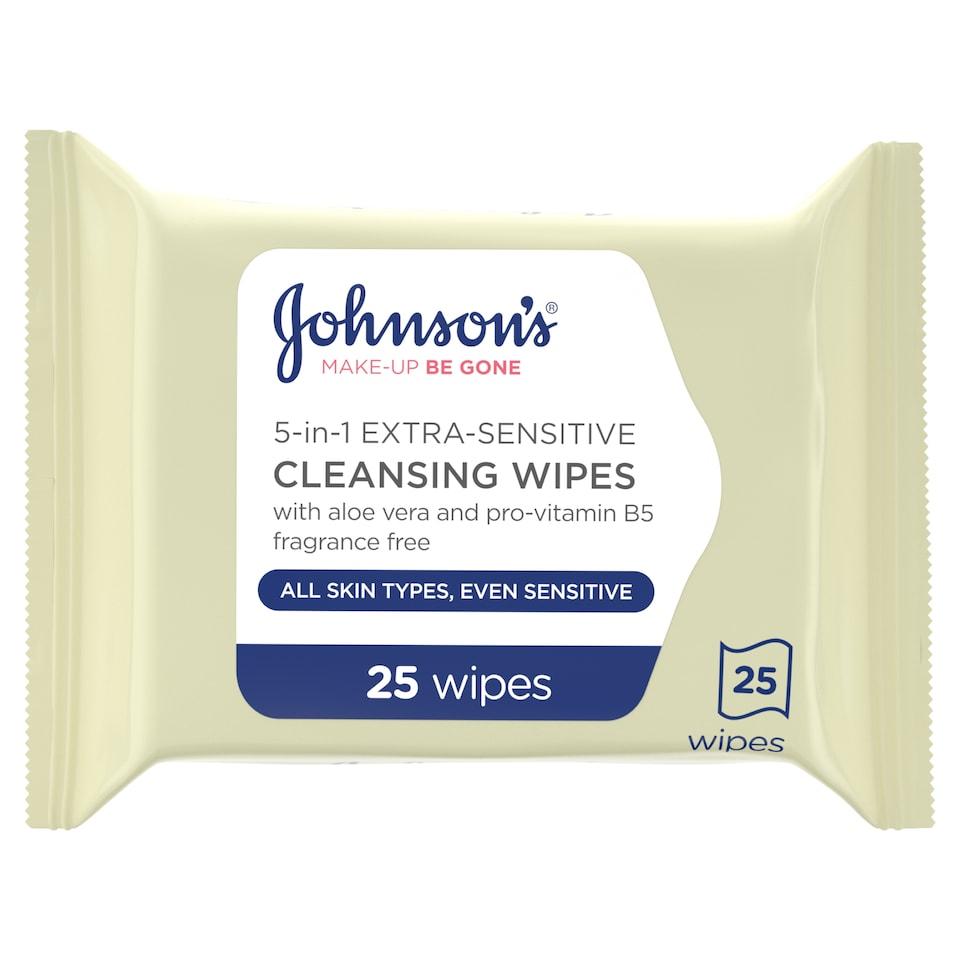 Johnson S Facial Wipes Make Up Be Gone 5 In 1 Extra Sensitive 25 Wipes