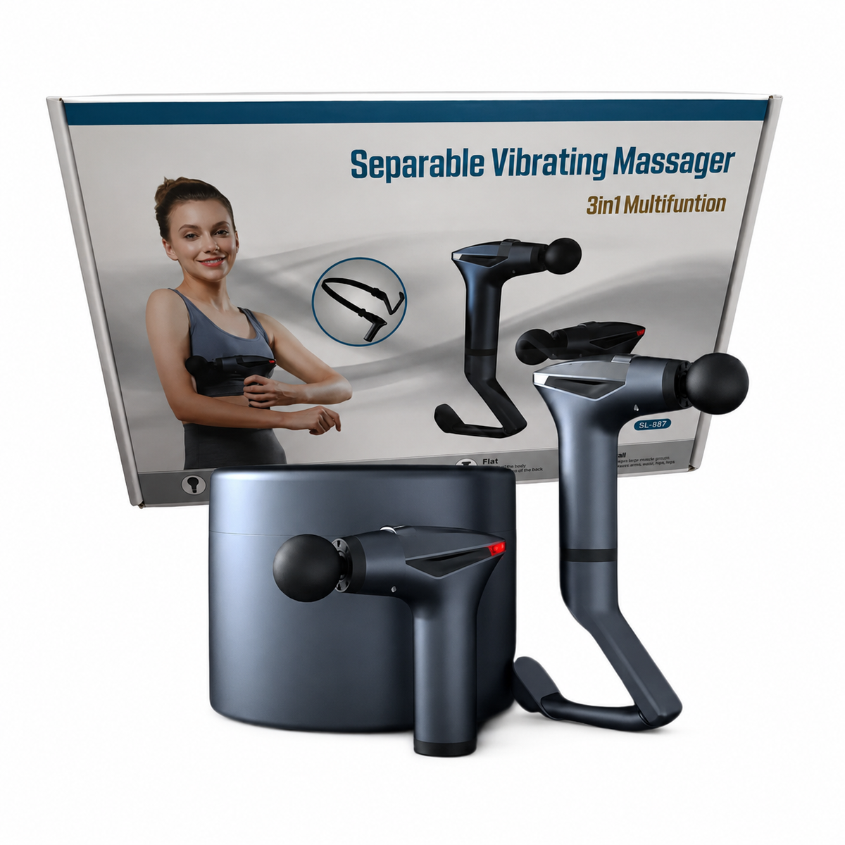 Separable Vibrating Massager Sl 887 Multifunctional 3 In 1 Portable Massage Gun With Attached Belt