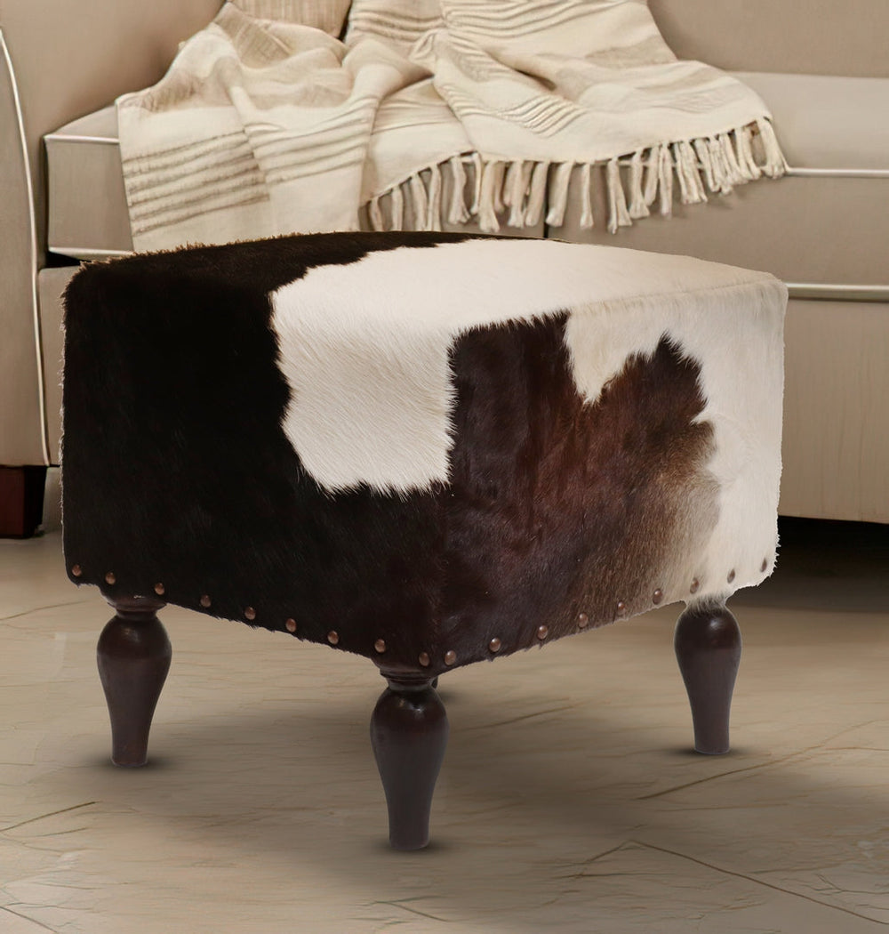 Natural Cowhide Ottoman Stool Default Title - MamasJan Furniture