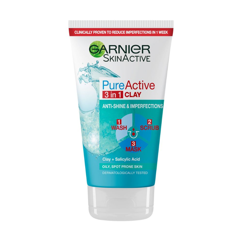 Garnier Pure Active 3 In 1 Clay Wash Scrub And Mask 150Ml