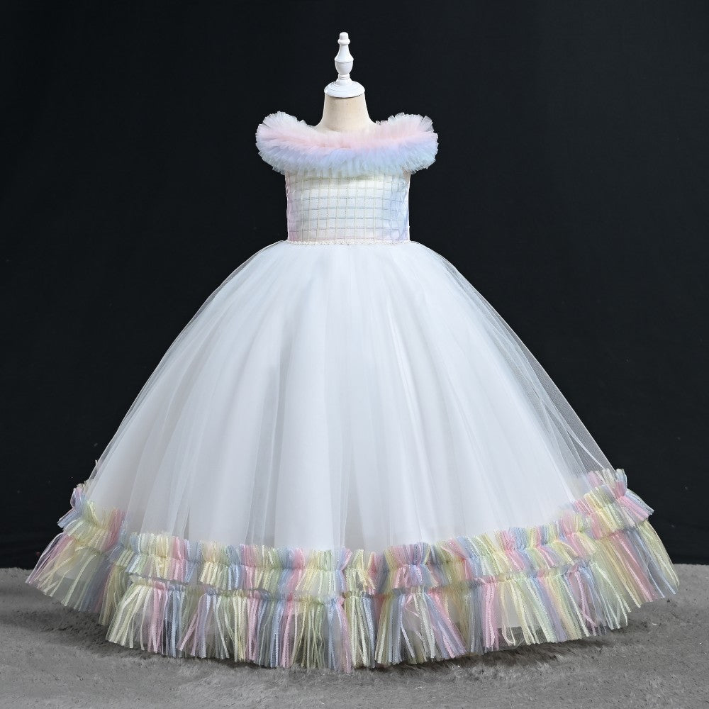 GIRLS S/L FANCY FROCK WITH PURSE IR-25 6-7YEAR VT095 Default Title - MamasJan KidsWear
