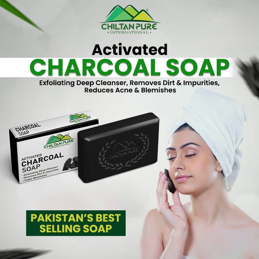 Pakistan’s Best Selling Activated Charcoal Soap - Exfoliating Deep Cleanser, Removes Dirt & Impurities, Reduces Acne & Blemishes- 💯 Organic