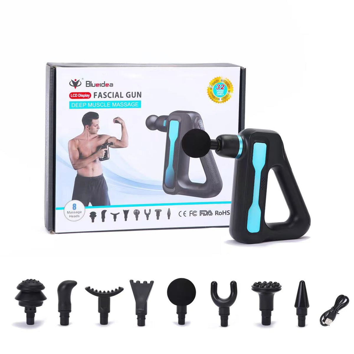 Blueidea Bld 888 Triangle Fascial Gun With 32 Speed Levels Lcd Touch Display And 8 Pro Massage Heads For Deep Muscle Recovery - The Healthcare Shop Pakistan