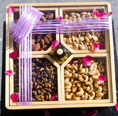 Square - Shaped Dry Fruits Basket - with Almonds , Pistachios , Cashews , and Peeled Peanuts - Nutty Treat to Share Love with Loved Ones