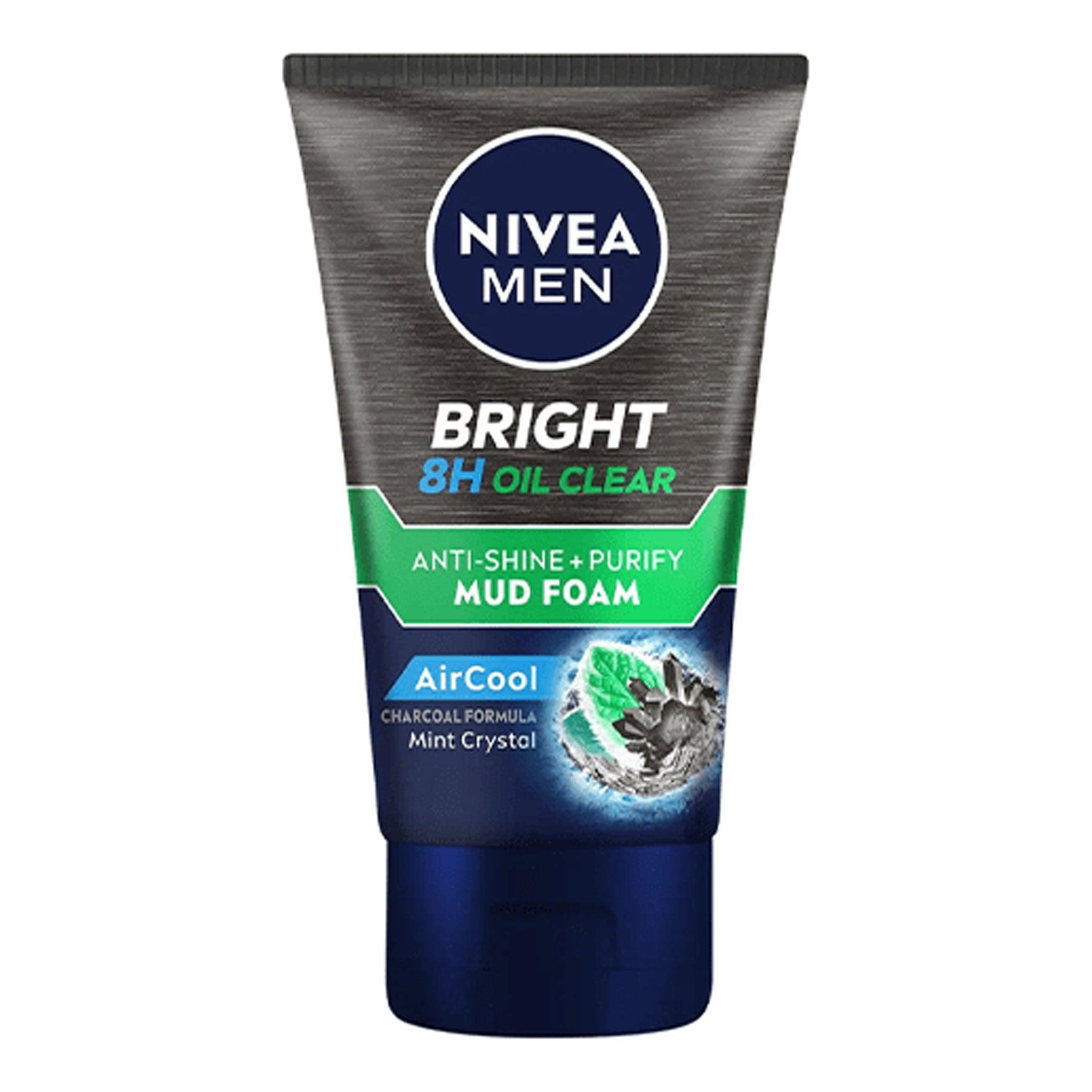 Nivea Face Wash Scrub Men Bright 8H Oil Clear Mud Foam 100Ml