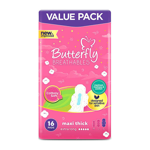 Butterfly Maxi Thick Cottony Soft Sanitary Pads Extra Long 16Pcs